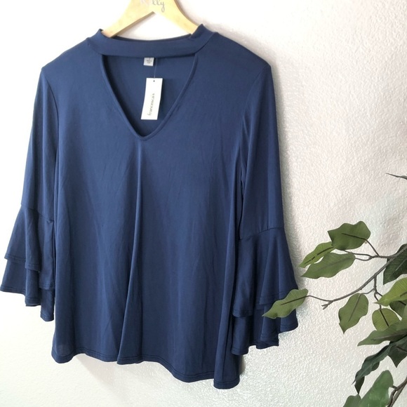 NWT Francescas Bell Sleeve Blue Top - Picture 2 of 7